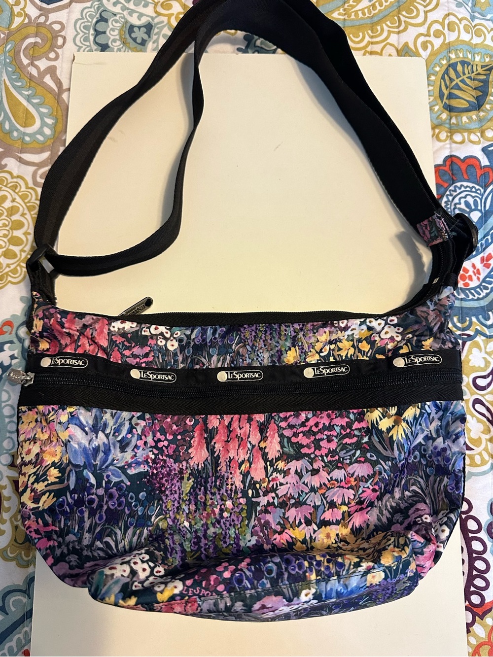 LeSportsac Multicolor Floral Print Crossbody Bag with Black Strap